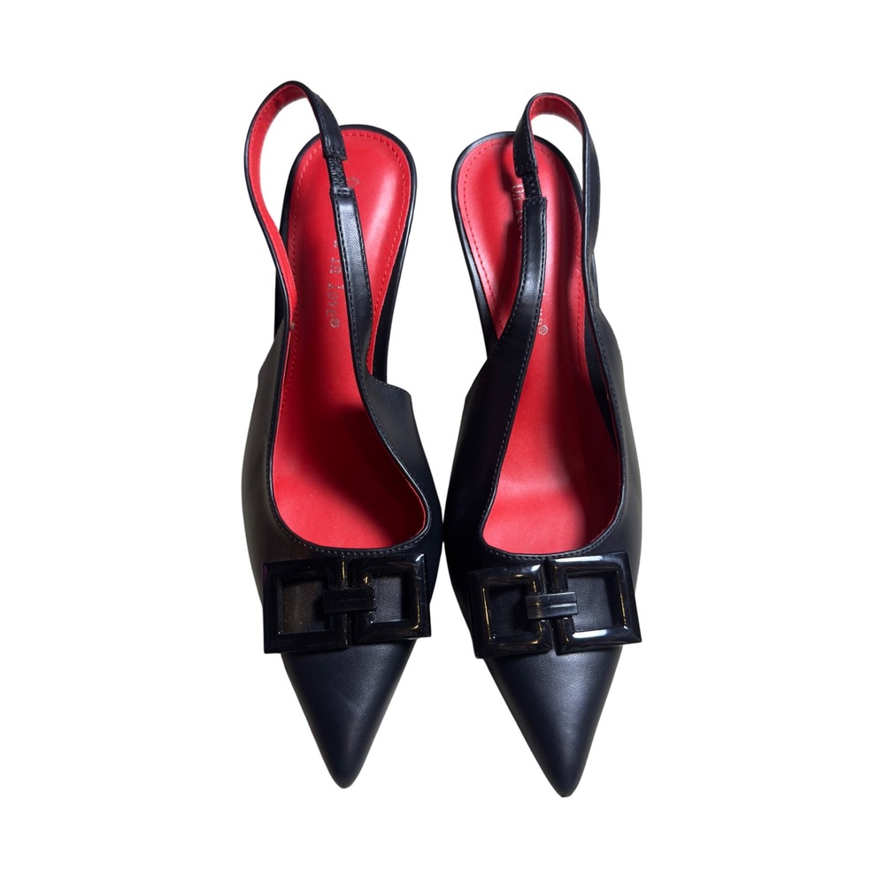 In Love Black Slingback Pointed Toe Buckle Heels